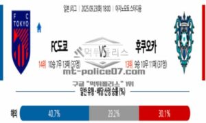 2025년 9월 23일 18:00 J리그 1 FC 도쿄 VS 아비스파 후쿠오카 스포츠 픽