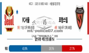 2025년 10월 18일 14:00 K리그 1 FC 서울 VS 포항 스틸러스 스포츠 픽