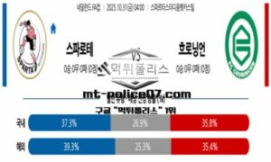 2025년 10월 31일 04:00 네덜란드 FA컵 스파르타 로테르담,흐로닝언 스포츠 픽