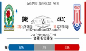 2025년 10월 04일 20:30 잉글랜드 챔피언쉽 블랙번 VS 스토크 시티 스포츠 픽