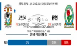 2025년 10월 18일 23:00 잉글랜드 챔피언쉽 코번트리 시티 VS 블랙번 로버스  스포츠 픽