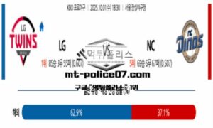 2025년 10월 1일 18:30 KBO 프로야구 LG vs NC 스포츠 픽 2025년 10월 1일 18:30 KBO 프로야구 LG vs NC 스포츠 픽