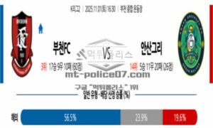 2025년 11월 01일 16:30 K리그 2 부천 FC VS 1995 안산 그리너스 FC 스포츠 픽