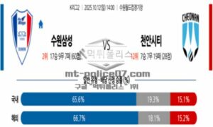 2025년 10월 12일 14:00 K리그 2 수원삼성블루윙즈 VS 천안 시티 FC 스포츠 픽