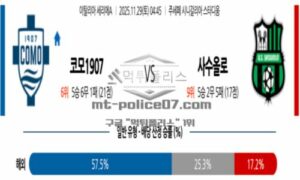 2025년 11월 29일 04:45 이탈리아 세리에 A 코모 1907 VS 사수올로 스포츠 픽 2025년 11월 29일 04:45 이탈리아 세리에 A 코모 1907 VS 사수올로 스포츠 픽
