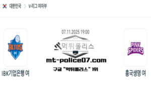 2025년 11월 7일 19:00 V-리그 프로배구 IBK기업은행 vs 흥국생명 스포츠 픽