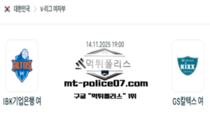 2025년 11월 14일 19:00 V-리그 프로배구 IBK기업은행 vs GS칼텍스 스포츠 픽