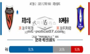 2025년 11월 27일 19:00 AFC 챔피언스리그 2 포항 스틸러스 VS 빠툼 유나이티드 스포츠 픽