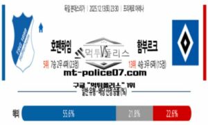 2025년 12월 13일 23:30 독일 분데스리가 호펜하임 vs 함부르크 스포츠 픽