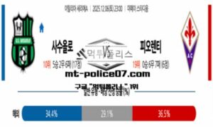 2025년 12월 06일 23:00 이탈리아 세리에A 사수올로 vs 피오렌티나 스포츠 픽 2025년 12월 06일 23:00 이탈리아 세리에A 사수올로 vs 피오렌티나 스포츠 픽