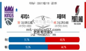 2026년 01월 19일 11:00 NBA 프로농구 새크라멘토 킹스 VS 포틀랜드 트레일블레이저
