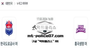 2026년 2월 17일 16:00 V-리그 프로배구 한국도로공사 vs 흥국생명 스포츠 픽