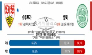 2026년 02월 27일 02:45 UEFA 유로파리그 VfB 슈투트가르트 VS 셀틱 FC 2026년 02월 27일 02:45 UEFA 유로파리그 VfB 슈투트가르트 VS 셀틱 FC