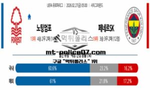 2026년 2월 27일 05:00 UEFA 유로파리그 노팅엄 vs 페네르바체 스포츠 픽