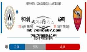 2026년 2월 3일 04:45 이탈리아 세리에A 우디네세 vs AS로마 스포츠 픽 2026년 2월 3일 04:45 이탈리아 세리에A 우디네세 vs AS로마 스포츠 픽