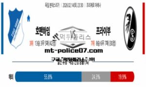 2026년 2월 14일 23:30 독일 분데스리가 호펜하임 vs 프라이부르크 스포츠 픽