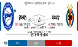 2026년 03월 14일 05:00 스페인 라리가 알라베스 VS 비야레알 2026년 03월 14일 05:00 스페인 라리가 알라베스 VS 비야레알
