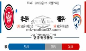 2026년 03월 20일 17:35 호주 A리그 웨스턴 시드니 원더러스 FC VS 애들레이드 유나이티드 FC 2026년 03월 20일 17:35 호주 A리그 웨스턴 시드니 원더러스 FC VS 애들레이드 유나이티드 FC