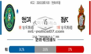 2026년 03월 28일 16:30 K리그 2 프로축구 안산 그리너스 FC VS 경남 FC