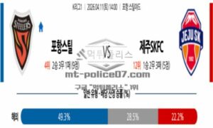 2026년 04월 11일 14:00 K리그 1 프로축구 포항 스틸러스 VS 제주SKFC