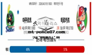 2026년 4월 1일 18:00 NPB 일본 프로야구 야쿠르트 vs 히로시마 스포츠 픽