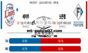 2026년 4월 30일 18:00 NPB 일본야구 세이부 vs 니혼햄 스포츠 픽 2026년 4월 30일 18:00 NPB 일본야구 세이부 vs 니혼햄 스포츠 픽