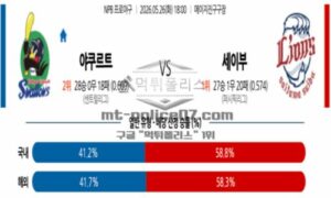 2026년 05월 26일 18:00 NPB 일본야구 야쿠르트 VS 세이부 2026년 05월 26일 18:00 NPB 일본야구 야쿠르트 VS 세이부