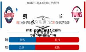 2026년 6월 26일 18:30 KBO 프로야구 롯데 vs LG 스포츠 픽