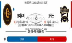 2026년 06월 02일 18:00 NPB 일본야구 요미우리 VS 오릭스