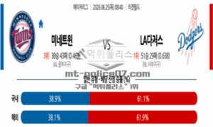 2026년 06월 25일 08:40 MLB 메이저리그 미네소타 VS LA다저스 2026년 06월 25일 08:40 MLB 메이저리그 미네소타 VS LA다저스