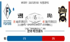 2026년 07월 02일 18:00 NPB 일본야구 닛폰햄 VS 오릭스