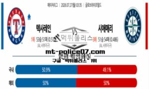 2026년 7월 27일 03:35 MLB 메이저리그 텍사스 vs 시애틀 스포츠 픽