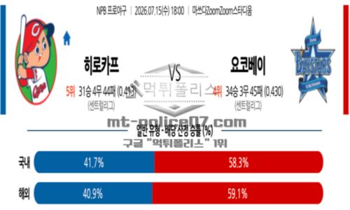 2026년 07월 15일 18:00 NPB 일본야구 히로시마 VS 요코하마