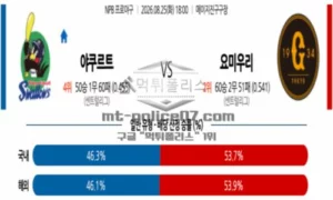 2026년 08월 25일 18:00 NPB 일본야구 야쿠르트 VS 요미우리