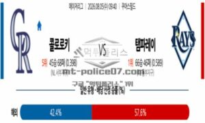 2026년 08월 05일 09:40 MLB 메이저리그 콜로라도 VS 탬파베이 2026년 08월 05일 09:40 MLB 메이저리그 콜로라도 VS 탬파베이