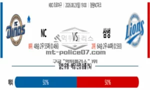 2026년 08월 23일 19:00 KBO 프로야구 NC VS 삼성